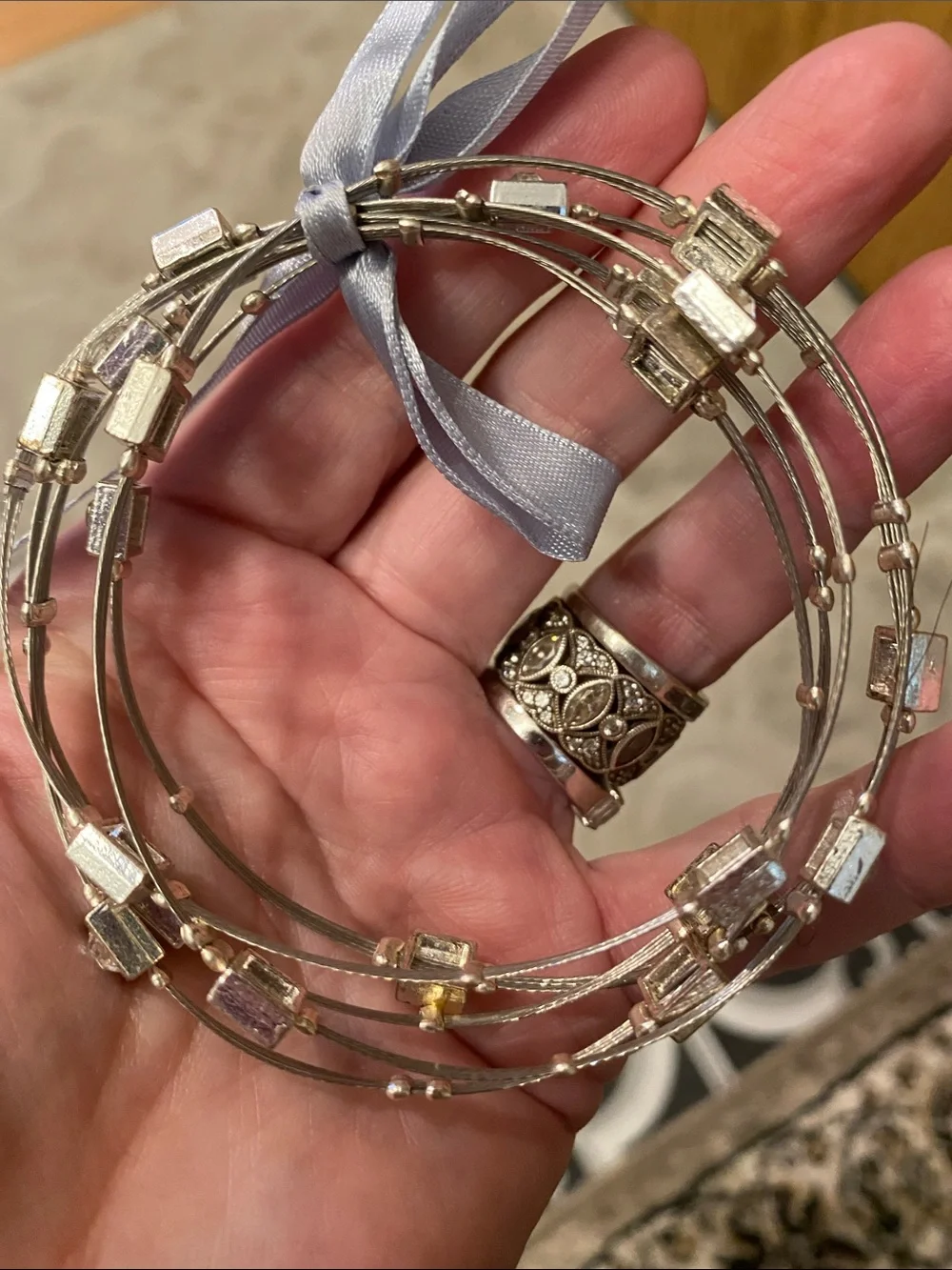 Silver New  white Crystal Accent Wireless Wearable Bracelet wired 5 pieces